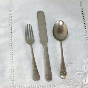 Vintage Children's Cutlery Set Nickel Silver Mid-century Collectibles Infant
